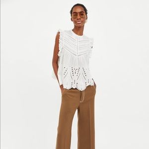 Zara White Embroidered Blouse With 